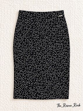 T TAHARI Midi Pencil Skirt Size S Black White Polka Dot Slit Leg Tummy Control